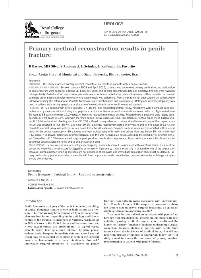 Primary urethral reconstruction results in penile fracture